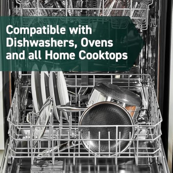 HexClad Hybrid Nonstick 20 cm Fry Pan with Tempered Glass Lid, Stay-Cool Handle, Dishwasher and Oven Safe, Induction Ready, Compatible with All Cooktops