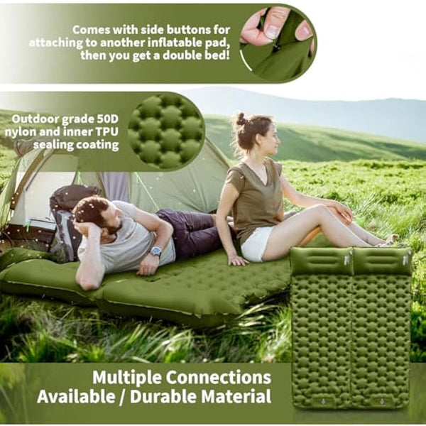 HiiPeak Camping Sleeping Pad, Ultralight Camping Mat with Pillow Built-in Foot Pump Inflatable Sleeping Pads Compact for Backpacking Hiking Traveling Tent (Green)