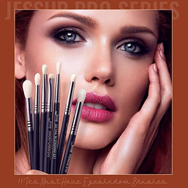 Jessup Eyeshadow Brush Set 11pcs Professional Eye Makeup Brushes Set for Eye Shadow Blending Shader Crease, Black T340