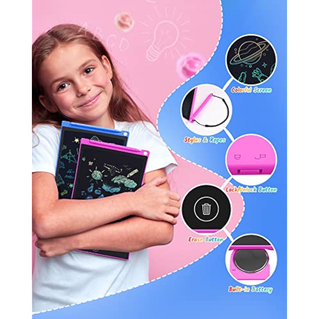 TECJOE 2 Pack LCD Writing Tablet, 8.5 Inch Colorful Doodle Board Drawing Tablet for Kids, Erasable Reusable Writing Drawing Pad, Learning Toys Gifts for 3 4 5 6 Years Old Boys and Girls Toddlers