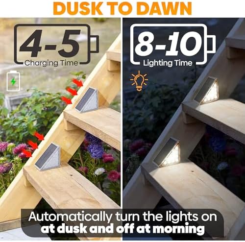 Adyos 6 Pack Solar Step Lights Outdoor, Outside Waterproof LED Deck and Stair Lights, Triangle Solar Powered Decorative Lighting for Garden & Patio & Porch & Yard & Pathway & Walkway (Cool White)