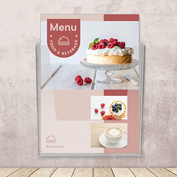 Europel Wall Mounted Brochure Holder | for A4 Size | Crystal Clear Acrylic Literature Stand & Dispenser | Booklet, Flyer & Menu Display & Dispenser for Office, Restaurants & Reception | Portrait