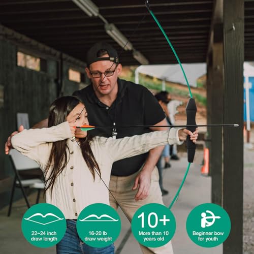HANSPY Archery Recurve Bow and Arrow Youthbow Set Teens Beginner Gift Longbow Kit 18 Lb with 9 Arrows,9 Safety Arrow Head,5 Target Face,