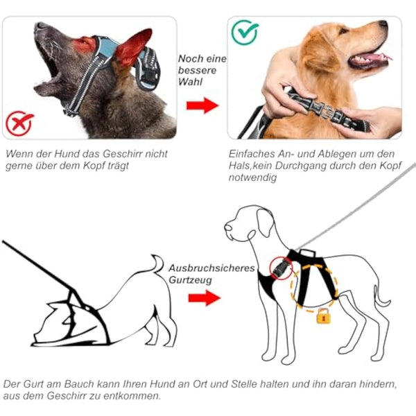 HEELE Escape Proof Dog Harness - No Pull Reflective Adjustable Vest with Durable Handle, Ideal for Outdoor Training & Walking, Fits Big/Active Dogs, Black, XL