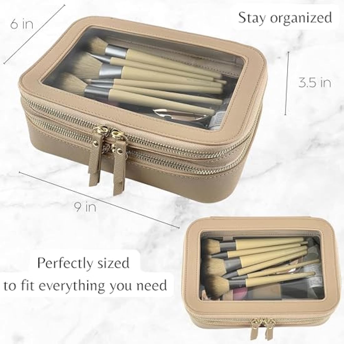 JAZD Clear Makeup Organizer - Cosmetic Bag for Women, Travel & Home - Beige