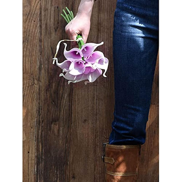 FiveSeasonStuff 10 Stems of Real Touch Calla Lilies Artificial Flower Bouquet, Perfect for Wedding, Bridal, Party, Home Office Décor DIY (Light Purple)