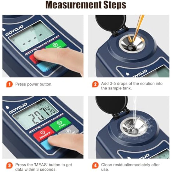 Digital Brix Refractometer, Brix Meter with Automatic Temperature Compensation for Water Samples, Food, Fruits, Beverages, and Crop Sugar Content (0.0-55.0% Brix)