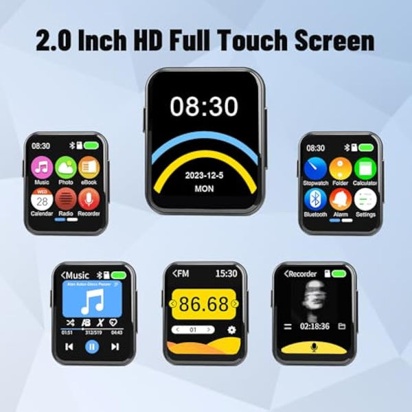 128GB MP3 Player with Bluetooth 5.3, Portable Digital Lossless Music Player with Built-in Speaker, 2.0 in Full Touch Screen, HiFi Sound, FM Radio, Voice Recorder, Earphones Included