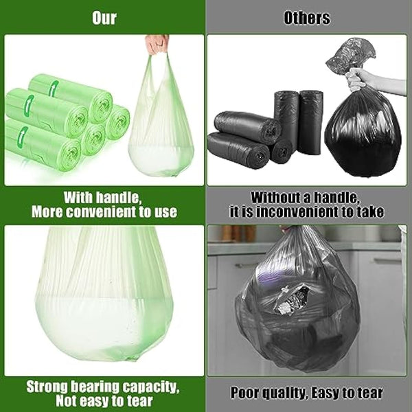 100 x 10 Liter Green Bin Bags, 18.9 * 23.2in Portable Food Waste Bag Small Kitchen Bin Liners Food Caddy Bag with Handle for Office Bathroom Kitchen Garbage