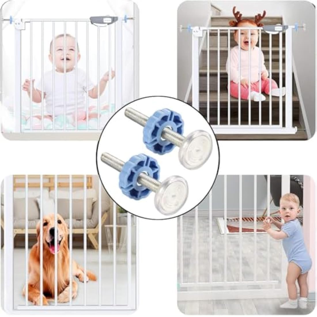 4 Pack Pressure Mounted Baby Gates Threaded Spindle Rods M10 Walk Thru Gates Accessory Screw Bolts Kit for Baby Safety Gates Pet Dog Gate Stair Gates(Blue)