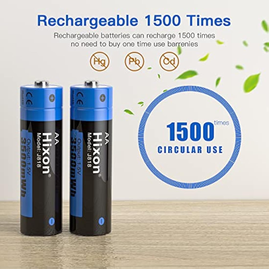 Hixon 1.5V AA Rechargeable Batteries,3500mWh Lithium Batteries AA,8 Counts AA Battery 1500 Cycles,3A Max Output Current(charger not include)