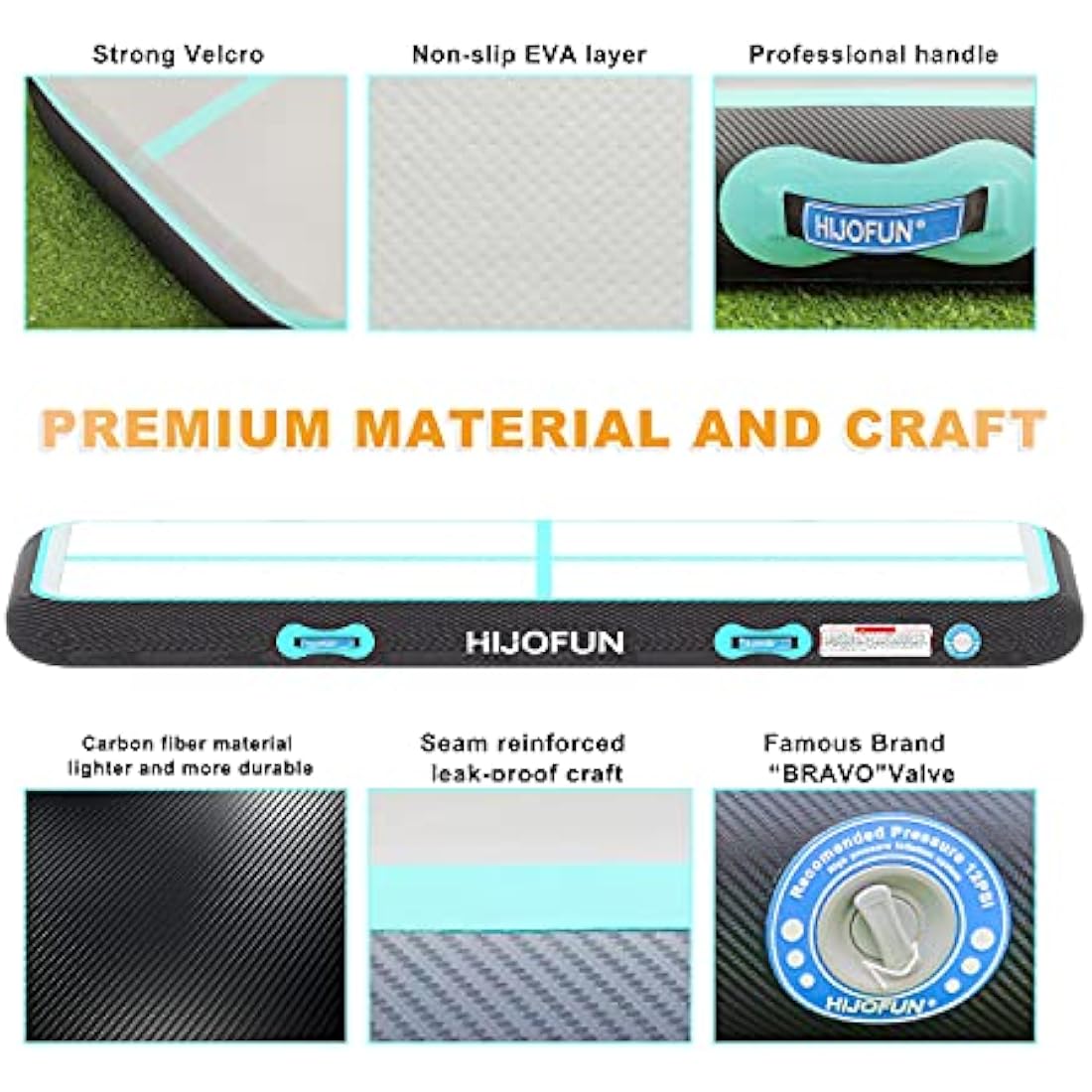 HIJOFUN Inflatable Gymnastics Mat 3m/4m/5m/6m with Practical Pump and 10/20cm Thick Aerobatic Tracks Inflatable Gymnastics Gymnastics Tumbling Yoga Taekwondo