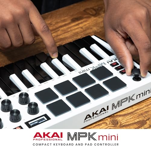 Akai Professional MPK Mini MK3 - 25 Key USB MIDI Keyboard Controller with 8 Backlit Drum Pads, 8 Knobs and Music Production Software and Native Instruments Sound Package (NKS Integration)