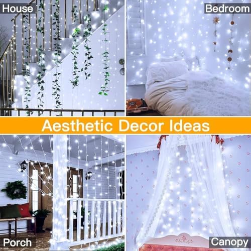 yowin Curtain Lights 600 LED 6m x 3m Gazebo Lights Mains Powered with Timer, 8 Modes Curtain Fairy Light Outdoor Waterproof Wall Hanging Light for Pergola Indoor Bedroom Wedding Decorations - White
