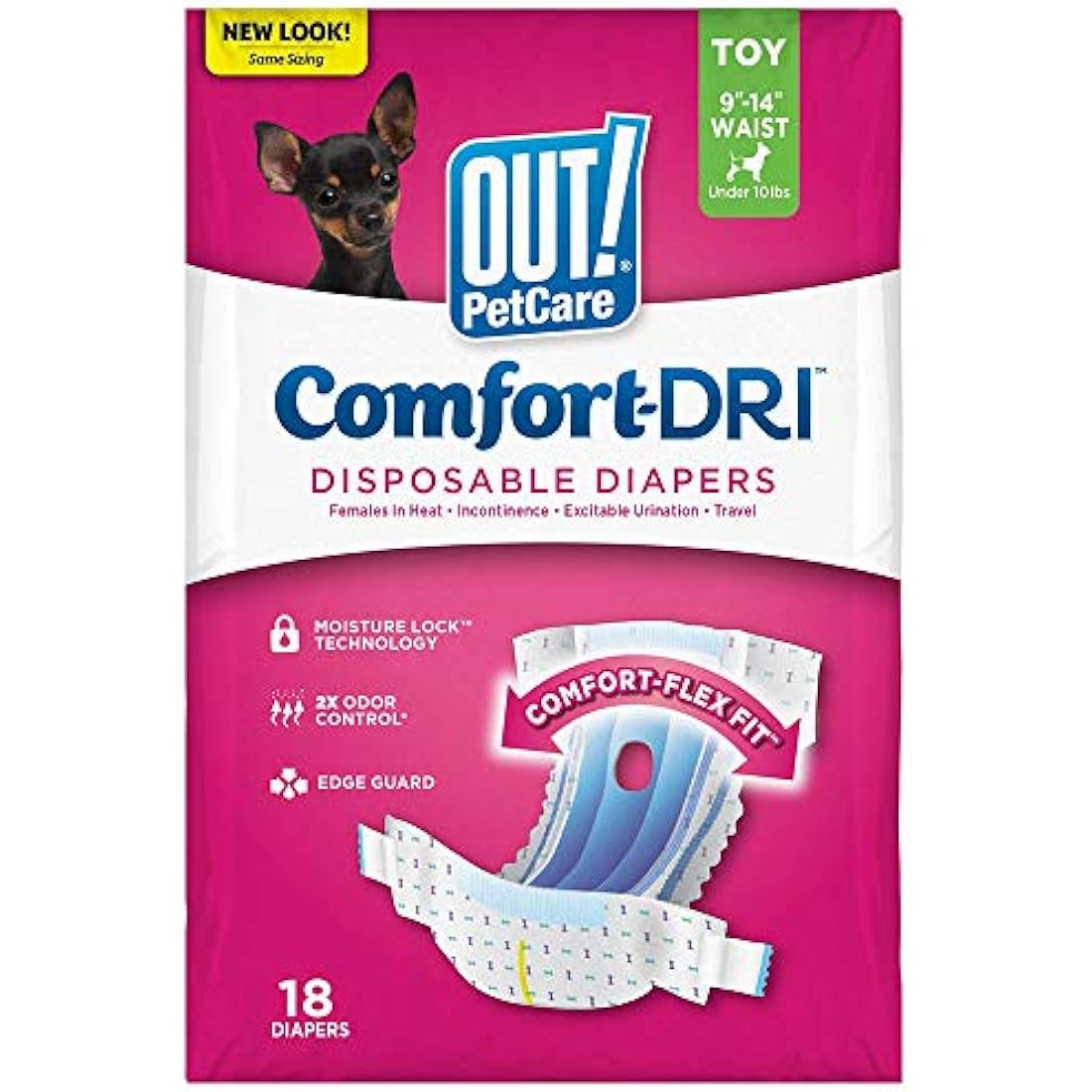 OUT! Pet Care Disposable Female Dog Diapers | Absorbent with Leak Proof Fit | Toy - 18 Pack
