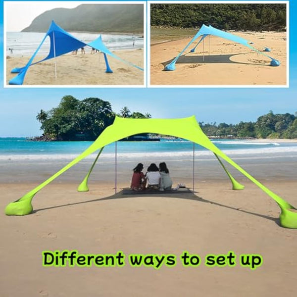 Floving Beach shade tent awning 4-5 people beach sunscreen anti-UV portable umbrella Sun Shelters (Green)