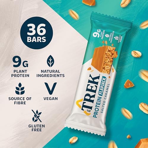 JB's Trek High Protein Flapjack Salted Caramel - Gluten Free - Plant Based - Vegan Snack - 50g X 36 Bars