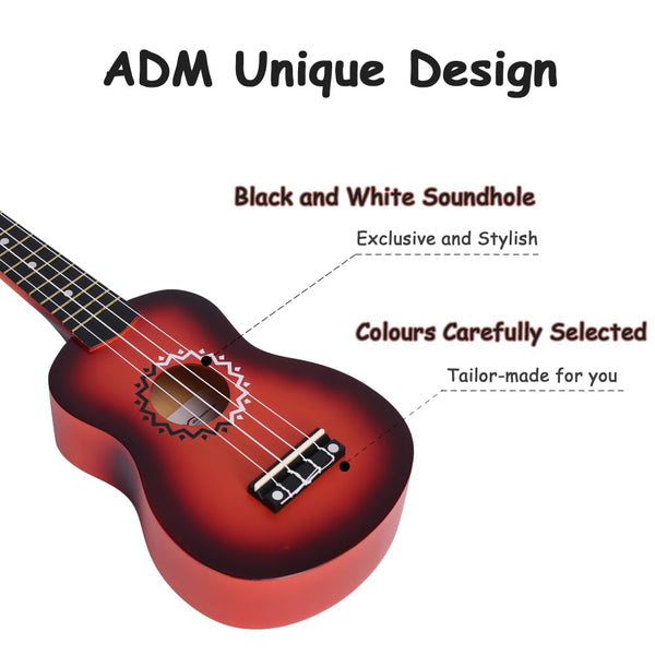 ADM Soprano Ukulele Set for Kids and Beginners, Ukulele Starter Kit with Bag, Clip-On Tuner, Rainbow Strings, Colourful Strap, Plectrum, Fingerboard Sticker, Chord Card (Dark Blue)