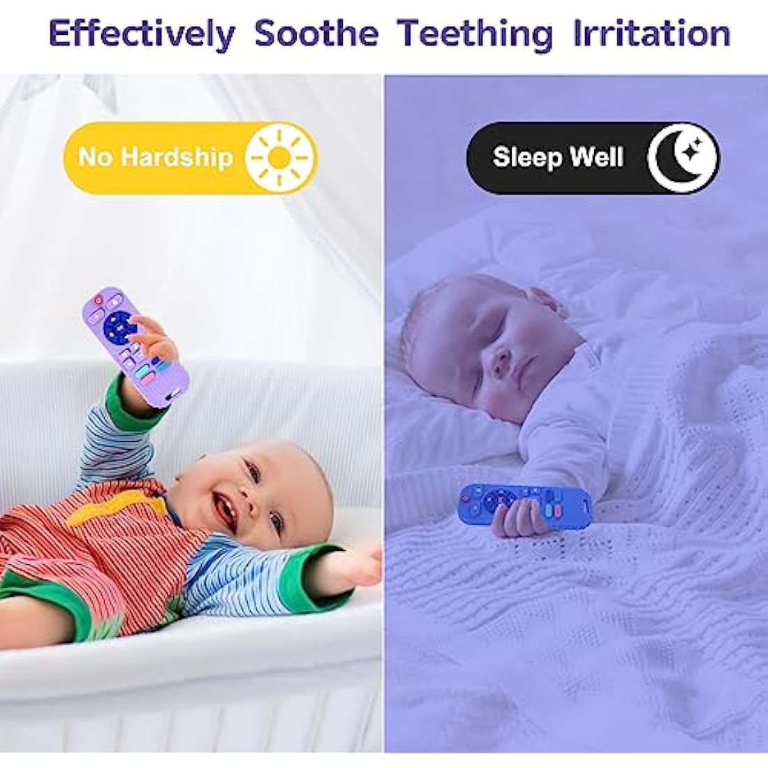 Hooku 2 Pack Silicone Teethers for Babies 0-6 Months, Teething Toys for Babies 6-12 Months, Baby Remote Control Toy, Infant Toys 0-3 Months, Sensory Chew Toys, Toddler Newborn Baby Gifts for Boy Girl