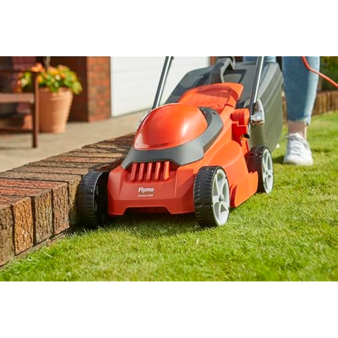 Flymo EasiStore 300R Electric Rotary Lawn Mower - 30 cm Cutting Width, 30 Litre Grass Box, Close Edge Cutting, Rear Roller, Manual Height Adjust, Space Saving Storage Features, Lightweight