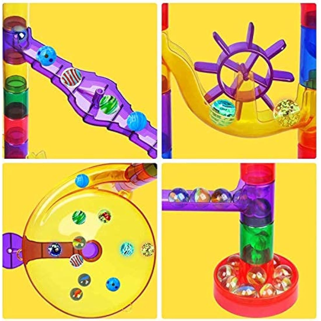 LOYO Glowing Marble Run, 132pcs Marble Run Toy STEM Educational Learning Toy Gift for Boys Girls 4 5 6 7 8 + Year Old (102 Translucent Marbulous Pcs & 30 Glass Marbles)