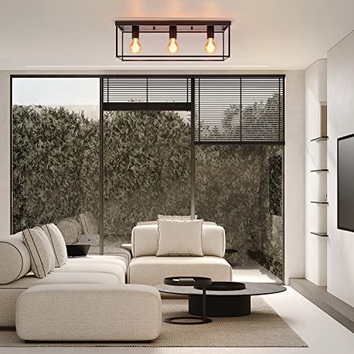 Homefire Ceiling Light E27 Ceiling Light Vintage Black Industrial Bedroom Lamp for Living Room Dining Room Retro Lamp Made of Metal with 3 Bulbs