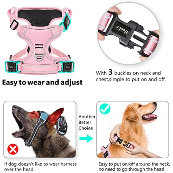 HEELE Dog Harness, No Pull Dog Harness Small, Release on Neck, Reflective Adjustable with Front Back 2 Leash Attachments and Soft Padded Control Handle for Walking Training, Light Pink, S