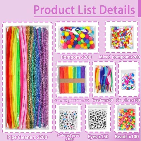 FunzBo 1200Pcs+ Arts and Crafts Supplies for Kids - Craft Art Supply Kit for Toddlers Age 4 5 6 7 8 9 - All in One D.I.Y. Crafting Collage Arts Set Birthday Easter Gifts for Kids