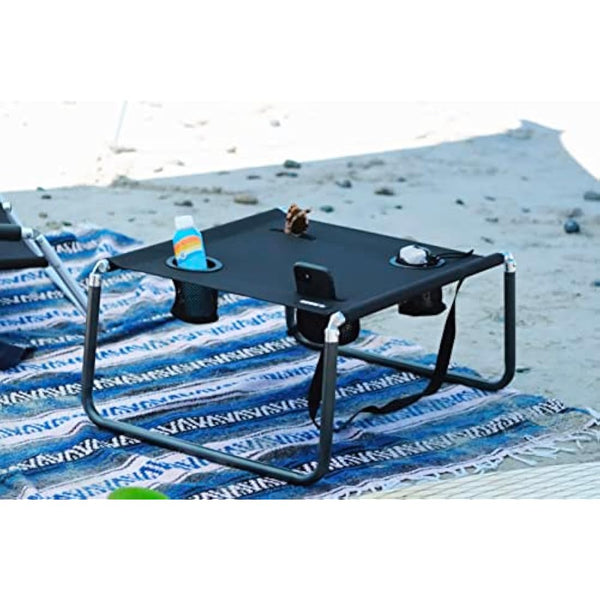 Neso Portable Beach Table with Cup Holders, Cell Phone Pockets, Lightweight for Picnics and Parks (Black)