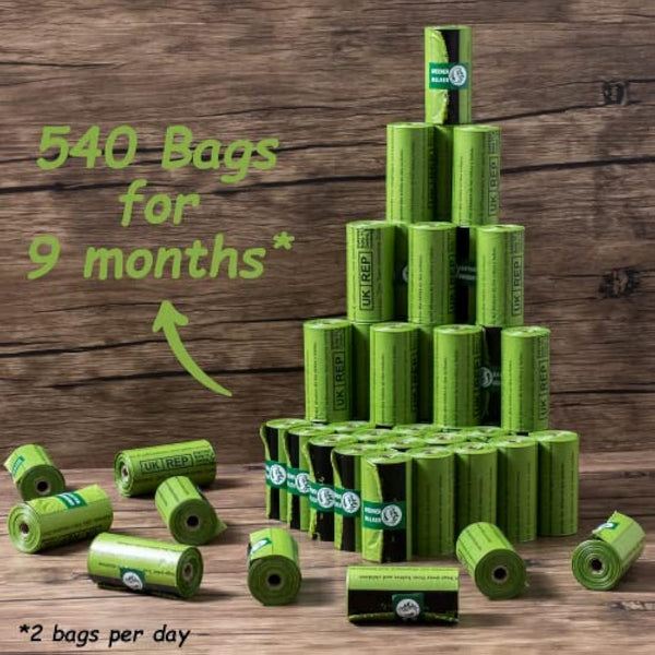 GREENER WALKER Poo Bags for Dog Waste, 540 Extra Thick Strong 100% Leak Proof Biodegradable Dog Poo Bags (Green)