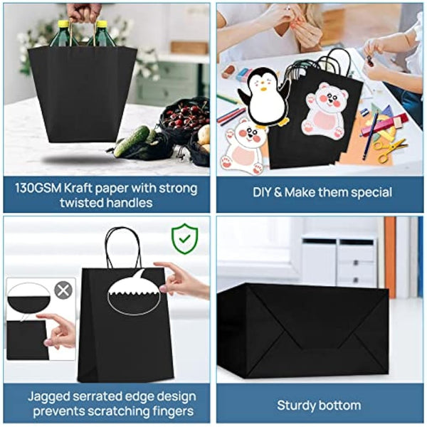 HAUSPROFI 25pcs Kraft Paper Bags for Gifts, Food & Sweets, Strong Carrier Bags with Twisted Handles for Kid Parties, Weddings, 27x21x11cm, Thicken 130gsm