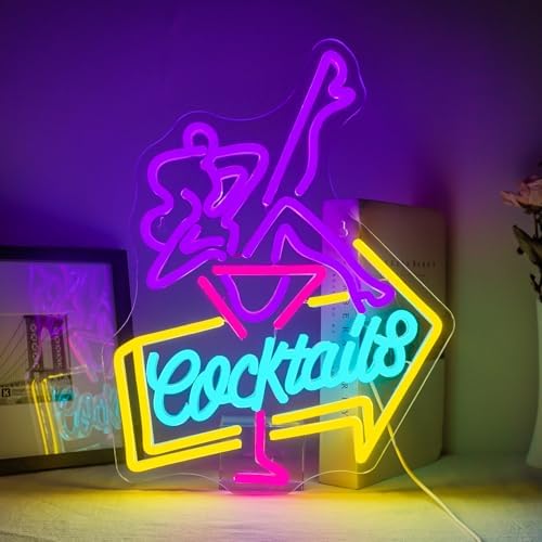 ineonlife Lady Cocktail Neon Sign Dimmable Led Neon Signs Colorful Bar Women Neon Lights for Wall Decor for Home Bar Cart Summer Beach Restaurant Man Cave Beer Cafe Bistro Club Party Decor