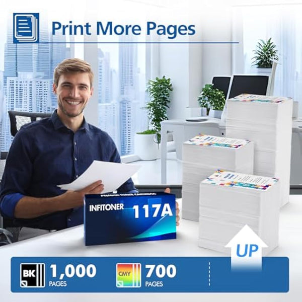 4-Pack Compatible 117A Toner Cartridge Replacement for HP 117A 117 W2070A W2071A W2072A W2073A Color Laser MFP 179fwg 178nwg 179fnw 178nw 150a 150nw 179 178 150 Ink (Black Cyan Yellow Magenta)