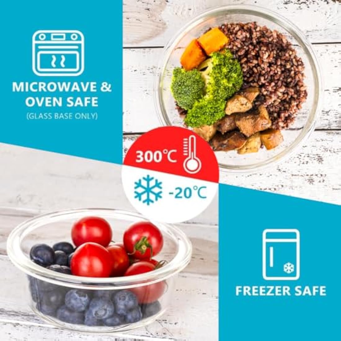 Igluu Meal Prep Glass Containers with Airtight Lids 10 Pack Round 2 Sizes 950ml and 400ml BPA-Free Meal Prep Containers Reusable – Borosilicate Glass, Oven Safe