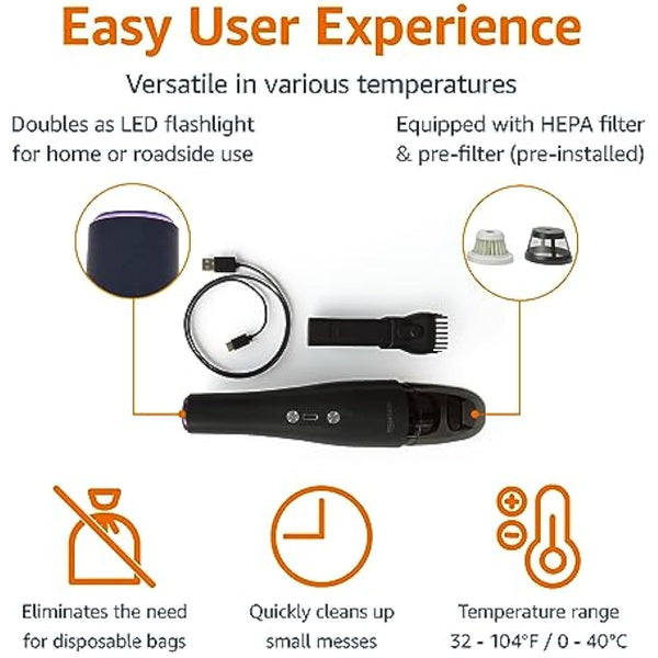 Amazon Basics Cordless Handheld Vacuum, USB Chargeable, Black