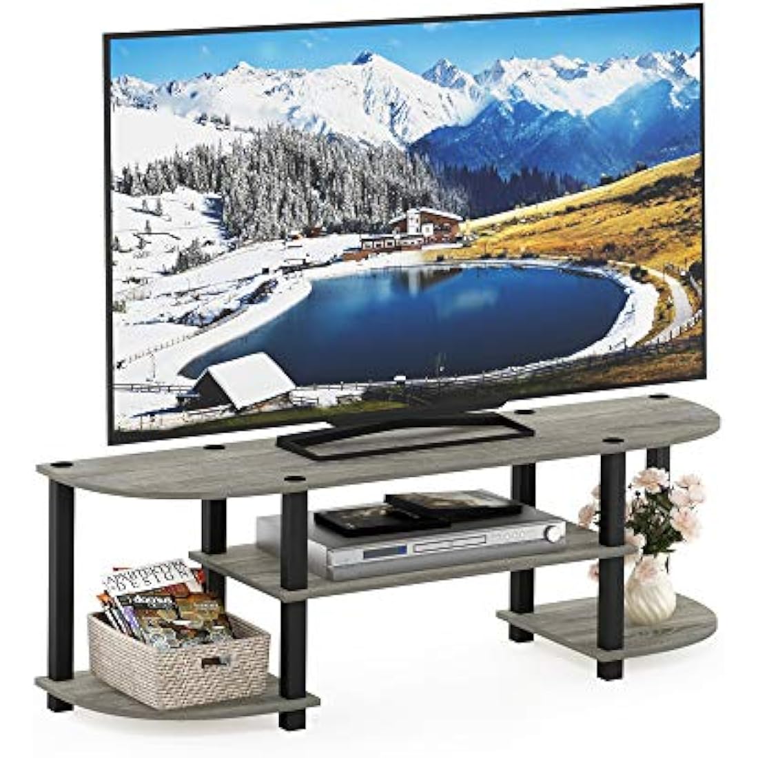 Furinno Turn-S-Tube Wide TV Entertainment Center, TV Unit, TV Stand, French Oak/Black, 120 (W) x 40 (H) x 34 (D) cm