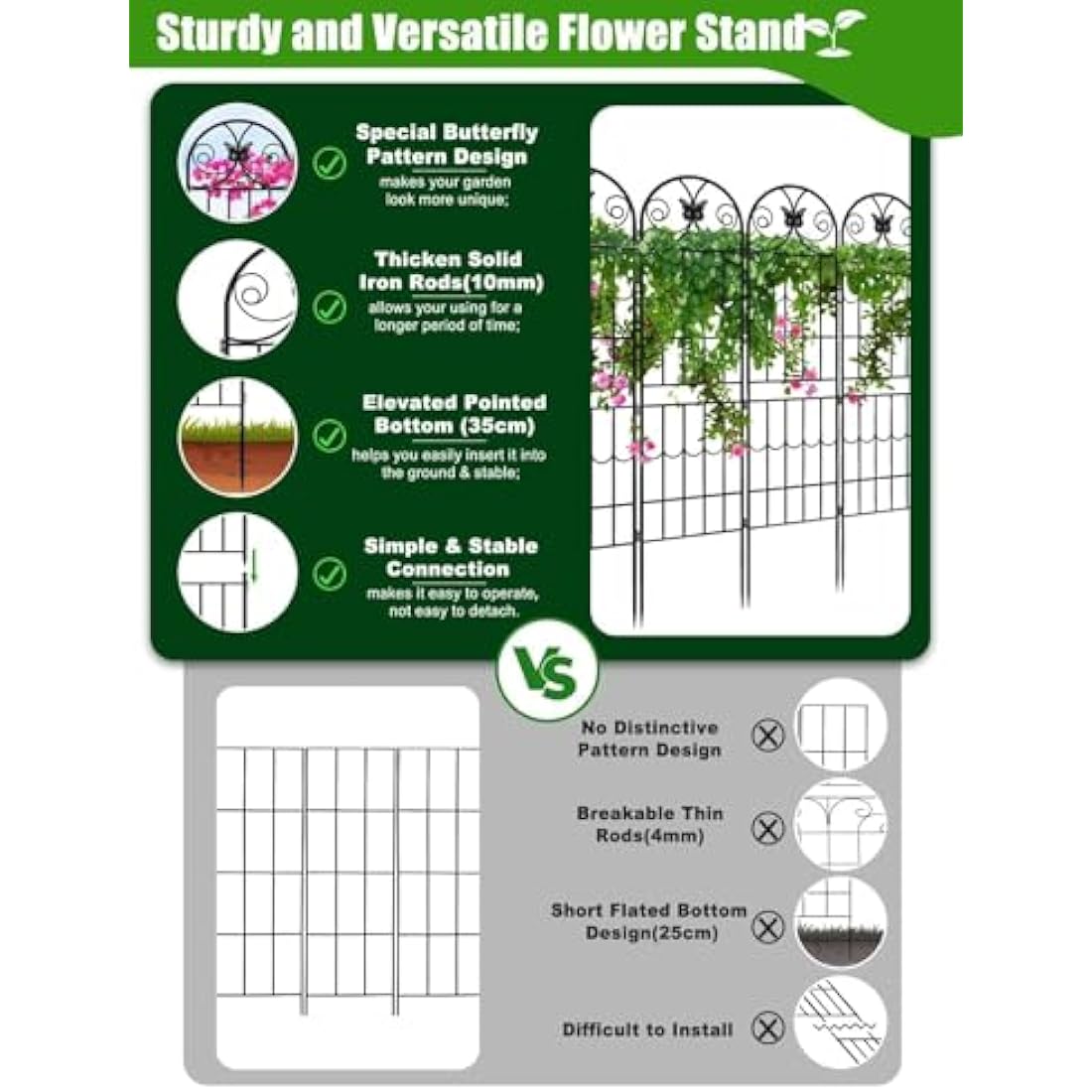 2.2 M Garden Trellis for Climbing Plants, Kalolary 4 Pack Black Garden Climbing Trellises Frame Rustproof Metal Potted Plant Climbing Support for Lawn Backyard Outdoor Flowers Vegetable Fruits Vines