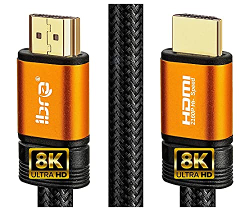 IBRA 2.1 HDMI Cable 8K, 1m Ultra HD Lead High-Speed Cord 48Gbps | Supports 8K@60HZ 4K@120HZ 4320p Compatible with Fire TV 3D Support Ethernet Function 8K UHD 3D-Xbox PlayStation PS3 PS4 PC-Orange
