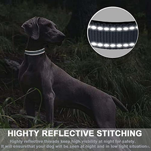 Dog Collar, Reflective Adjustable Basic Dog Collar with Soft Neoprene Padding, Durable Nylon Pet Collars for Puppy Medium Dogs
