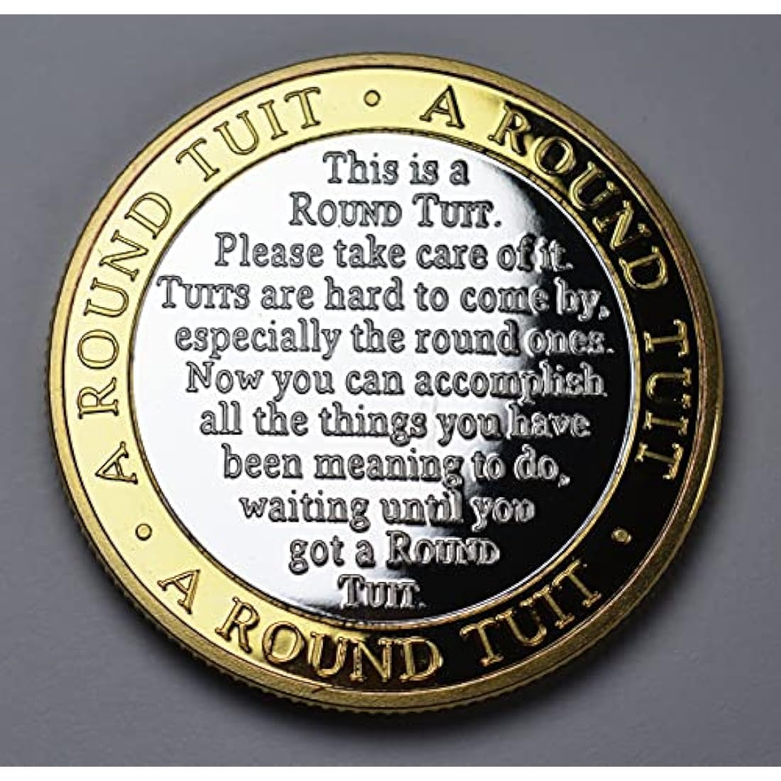 Extremely Rare 'A ROUND TUIT' Coin. Gift/Present. 30mm. Silver & 24ct Gold Clad Bi Metal. Novelty Collectable. Fathers DayThe Commemorative Coin Company