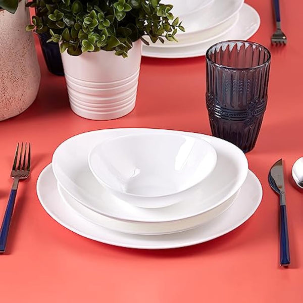 Karaca White Pure 24-Piece Glass Dinner Set for 6 People, Elegant Dinnerware, Heat-Resistant Tableware with Dinner Plates, Pasta, Cereal/Soup Bowls and Dessert/Side Plates