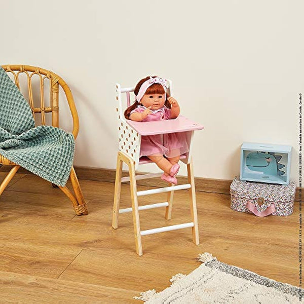 Janod - Candy Chic - Wooden High Chair for Dolls up to 42 cm - Dolls accessories - Suitable for ages 3 and up - J05888