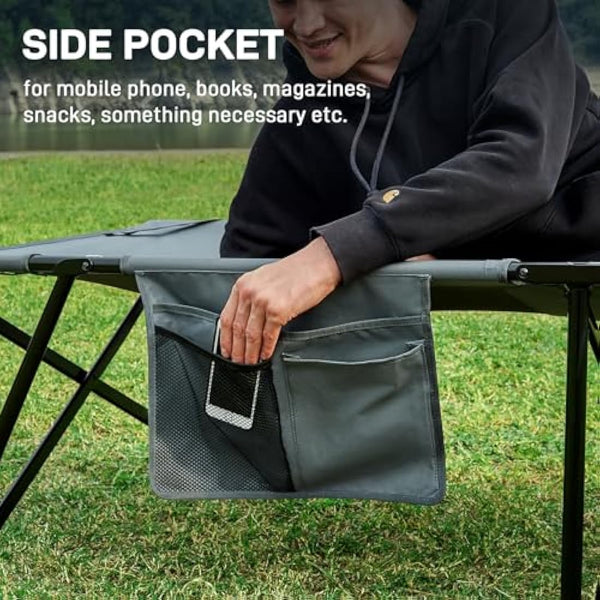 EVER ADVANCED Adult Camp Cot, Heavy Duty Folding Bed with Side Pocket, Portable Camping Bed for Outdoor Use, Loads 200KG