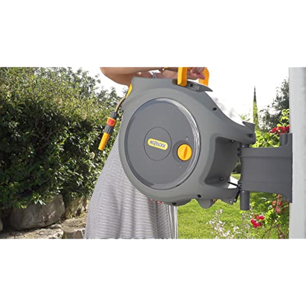 HOZELOCK - Auto Reel 30m wall-mounted hose reel : Easy to Install, Lock, Auto-rewind, Ready-to-use Reel With Nozzle, Fittings, Hozelock Hose and Accessories Included - 5 Year Guarantee* [2403 0000]
