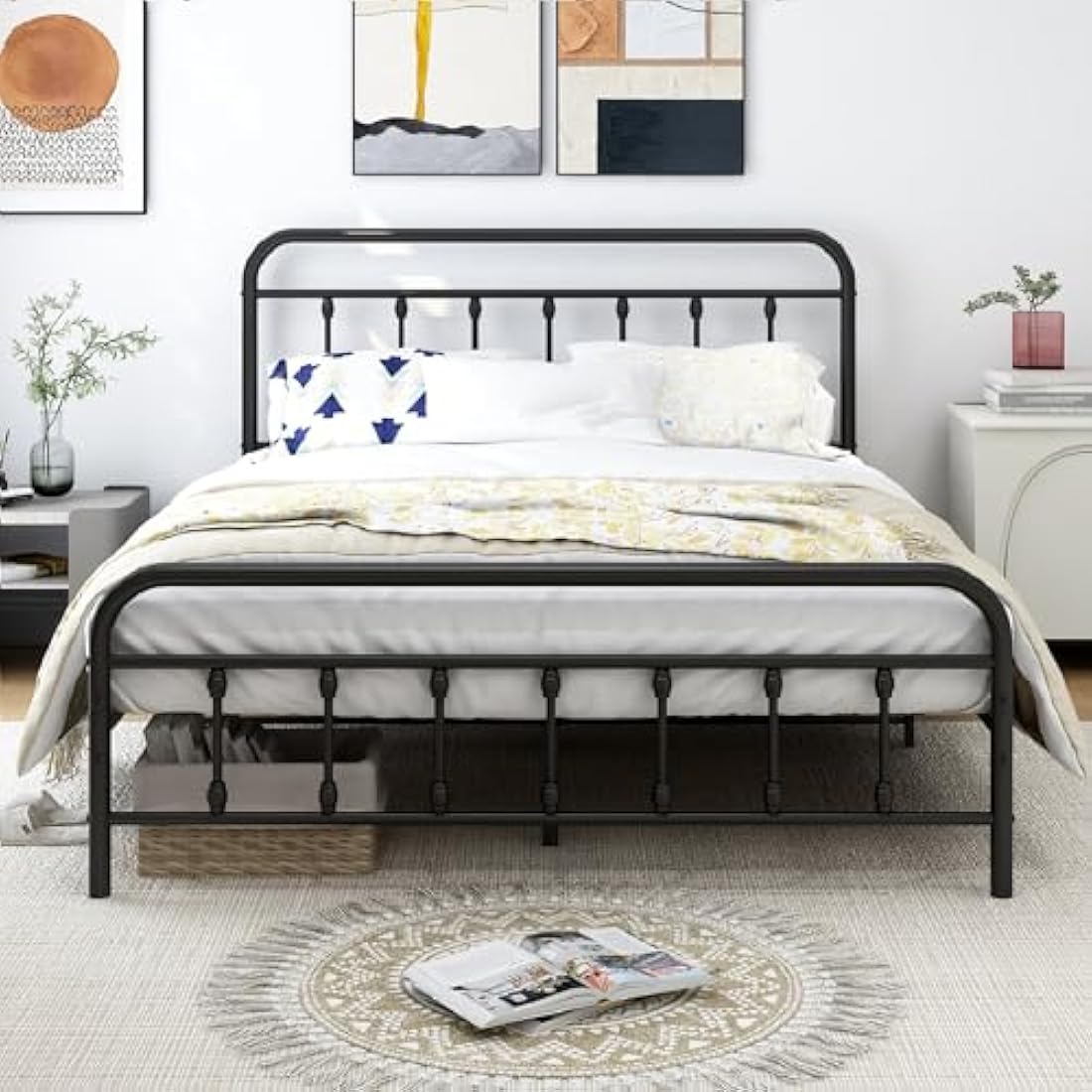 DUMEE King Size Bed Frame with Headboard and Footboard/Under Bed Storage, Metal Bed Frames King Size Mattress Base No Box Spring Needed, Enhanced Support Noise Free, Black