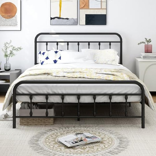 DUMEE King Size Bed Frame with Headboard and Footboard/Under Bed Storage, Metal Bed Frames King Size Mattress Base No Box Spring Needed, Enhanced Support Noise Free, Black