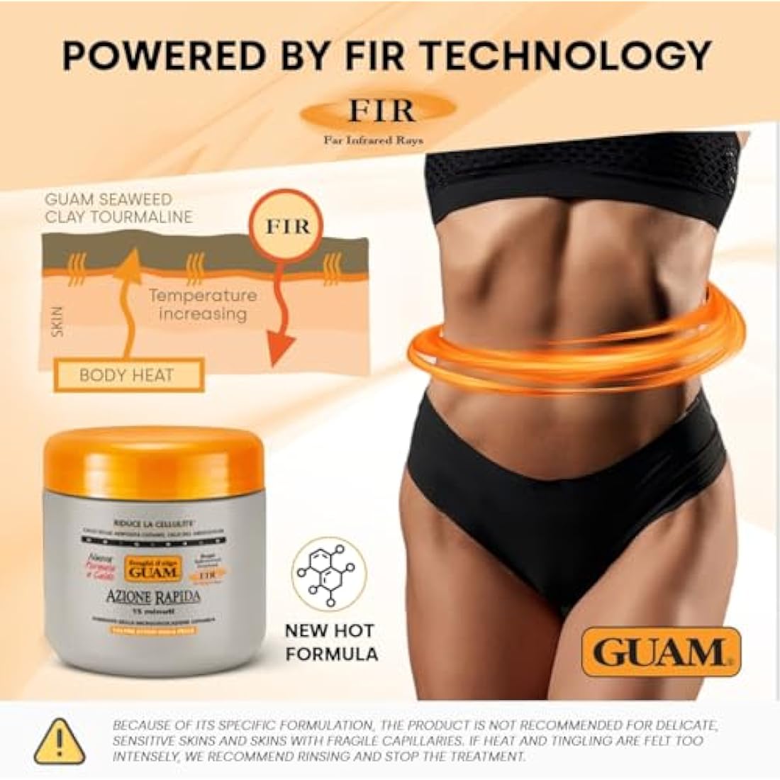 GUAM FIR Anti Cellulite Seaweed Hot Body Mud - 500g Warm Cellulite Remover for Flat Tummy & Waist - Belly Tightening Skin Firming Cream - 15Min Fast Formula to Boost Skin Microcirculation & Elasticity