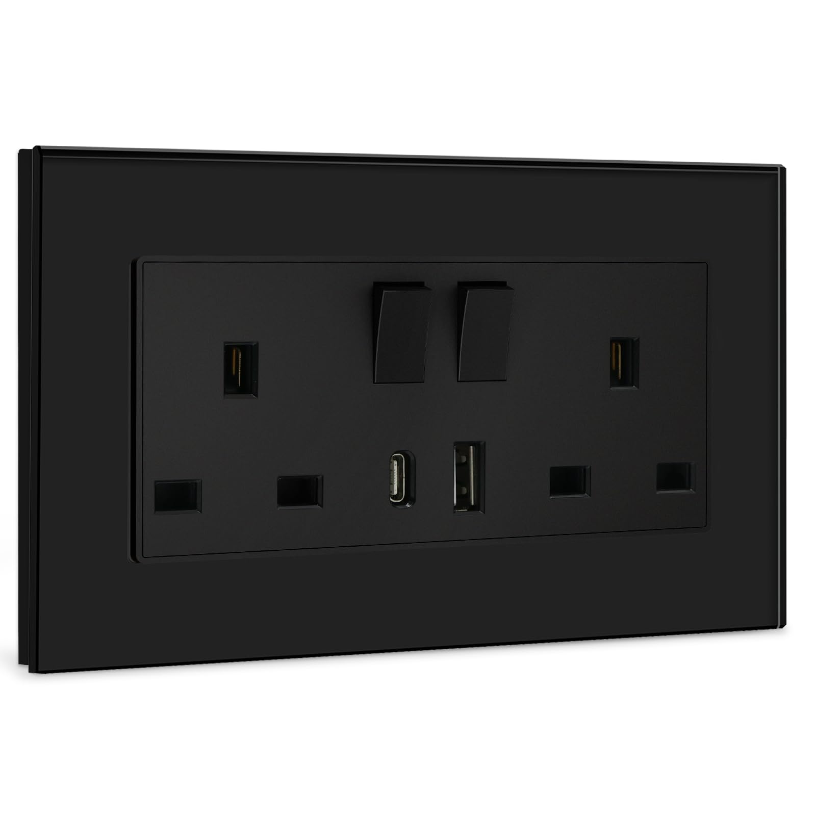 BSEED Double Socket 13A with LED Indicator, Double Switched Wall Socket 2 Gang UK Standard, Electric Switched Plug Power Wall Outlet with Glass Panel, Grey