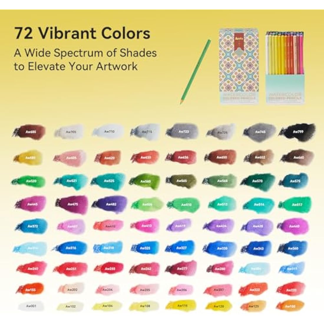 Arrtx 72 Watercolour Pencils Set with Nylon Brush, Water-Soluble Pencils for Adults Artists & Beginner, Quality Cores, Vivid Colours, For Mixing, Drawing and Sketching, Art Folding Travel Case