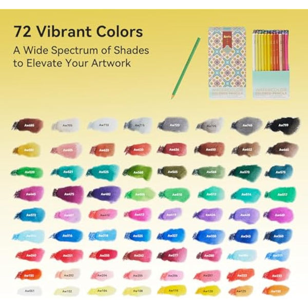 Arrtx 72 Watercolour Pencils Set with Nylon Brush, Water-Soluble Pencils for Adults Artists & Beginner, Quality Cores, Vivid Colours, For Mixing, Drawing and Sketching, Art Folding Travel Case